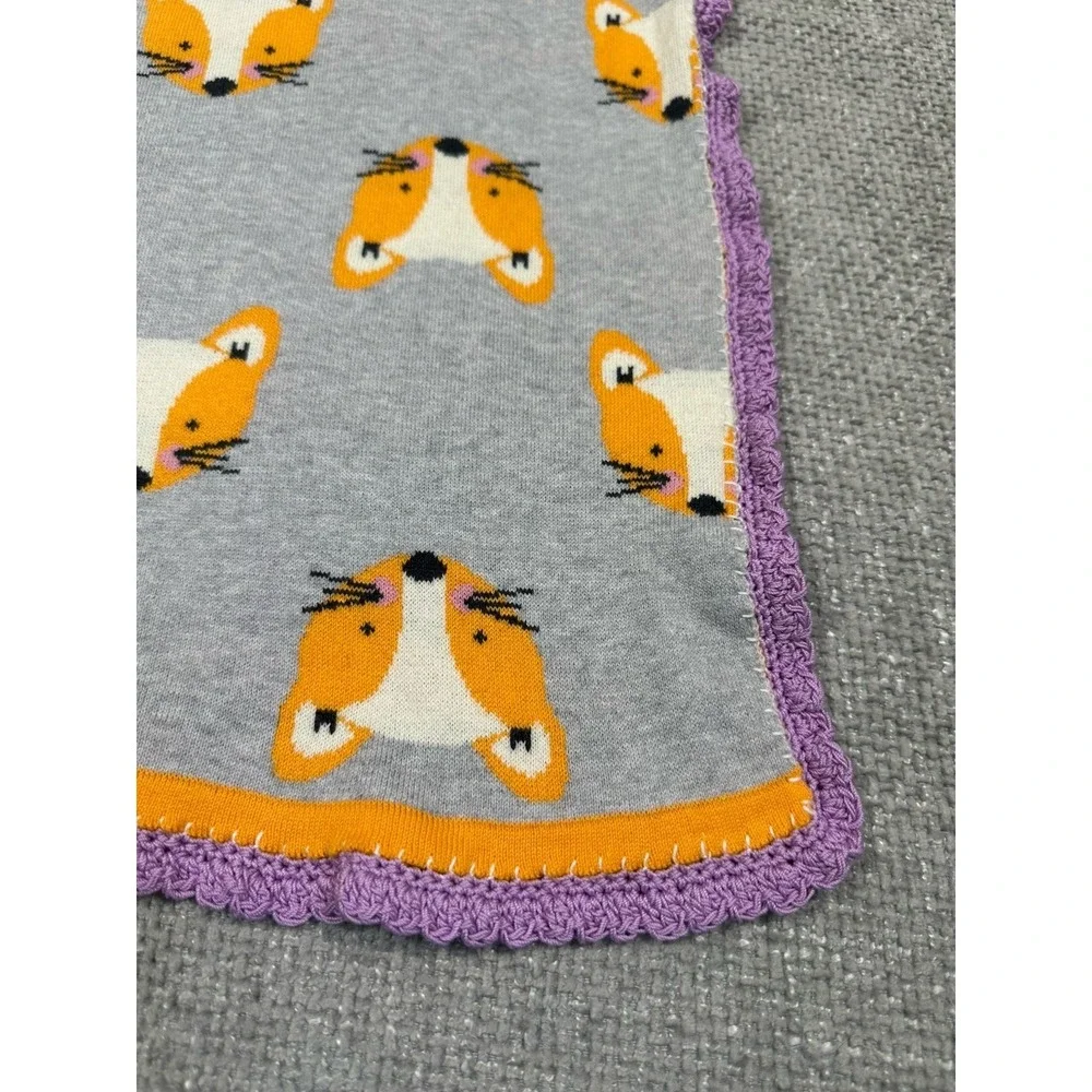 By Anthropologie Knit Baby Blanket Fox‎ Print 42x33